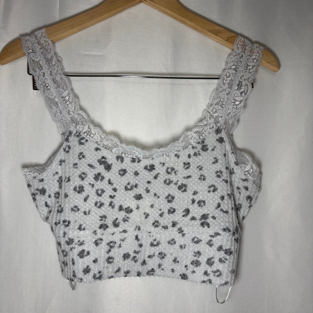 NWT Trixxi Francesca's Grey Leopard Lace‎ Trim Cropped Tank Top Medium